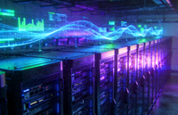 未来感网络安全机房机柜与数据指示灯光